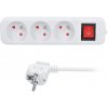 SOLIGHT Predlžovací prívod 5m, 3 zásuvky, vypínač, 16A/3680W, PVC, biely
