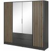 Wilsondo Šatníková skriňa so zrkadlom Nelly 4D 206x200x51 - tmavosivá / dub artisan