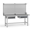 Výškovo nastaviteľný dielenský stôl G5 s nadstavbou, 1800 x 750 x 800-1000 mm, 2x kontajner, 2 zásuvky, grafit