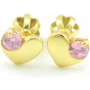 MYRO Zlaté náušnice-žlté zlato v tvare srdiečka ružový zirkón na balón