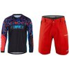 Force RECKLESS černo-červeno-modrý mtb dres - dl. rukáv + Force BLADE MTB červené šortky - L