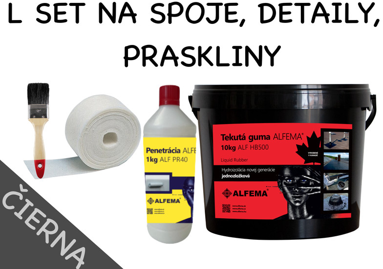 L SET 11kg - Tekutá guma ALFEMA HB500 čierna 10 kg, Penetrácia ALF PR40 1kg, štetec, geotextília malá 100mmx25m (L SET 11kg DOPRAVA ZDARMA! NOVÉ)