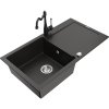 Mexen Leo, 1-komorový granitový drez 900x500x190 mm a drezová batéria Carla, čierna-zlatá metalíza, 6501-75-670700-70