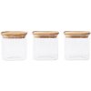 Sada dóz Pebbly, PKV-015, set 3ks, skleněné, čtvercové, 800 ml, bambusové víko, 11 x 11 x 11 cm