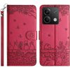 Peňaženkové kožené puzdro Cat Embossing na Xiaomi Redmi Note 13 - Červená