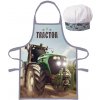 BrandMac Detská zástera s kuchárskou čiapkou Zelený traktor