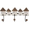 Clayre & Eef Nástenný vešiak s 3-mi háčikmi a drevenými domčekmi - 38*8*19 cm - Clayre & Eef
