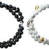 Partnerský Glosery náramok s nekonečno ∞ a krištáľmi v tvare srdiečok Swarovski®, howlite / lesklý - matný čierny achát 6mm Typ korálok: lesklý achát, Obvod zápästia: M 17 cm, Farba srdiečok: čierna