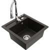 Mexen Vito, 1-komorový granitový drez 520x490x210 mm a drezová batéria Savita, čierna-zlatá metalíza, 6503-75-672601-00