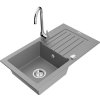 Mexen Pablo, 1-komorový granitový drez s odkvapkávačom 75x44 cm a kuchynskou batériou Telma, šedá, 6510-71-670200-00