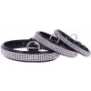COLLAR Lesklý kožený obojok s kryštálmi, 30-39cm, čierna