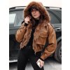 Dámska bunda s kapucňou a kožúškom SOFTREBEL Dstreet TY4761 Farba: Hnedá, Veľkosť: M/L