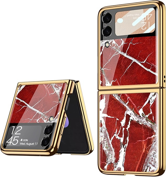 Púzdro GKK GLASS Luxusný Samsung Galaxy Z Flip4 5G RED MARBLE