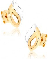 Šperky eshop zlaté náušnice zahnutý slzičkový obrys a vlnka dvojfarebné prevedenie GG36.08