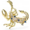 B-TOP Pozlátená brošňa so znamením zverokruhu s modrými a čírymi kryštálmi znamení: Štír (24.10. - 22.11.)