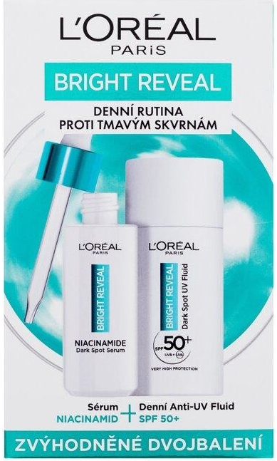 L\'Oréal Paris Bright Reveal Dark Spot UV Fluid SPF50+ dárková sada: denní pleťový fluid Bright Reveal Dark Spot UV Fluid SPF50 50 ml + pleťové sérum Bright Reveal Niacinamide Dark Spot