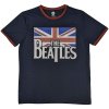 Tričko The Beatles - Drop T Logo & Vintage Flag, Unisex,Modrá,L