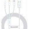 Baseus CAMLTYS-02 Superior Fast Charging Dátový Kábel 3v1 USB-C, Lightning, MicroUSB 1.5m White
