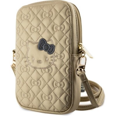 Hello Kitty PU Leather Quilted Pattern Kitty Head Logo Phone Bag Gold