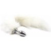 Malý kovový análny kolík s dlhým líščím chvostom biely