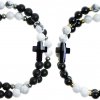 Partnerské wrap Glosery náramky s lesknúcim krištáľom v tvare krížika od Swarovski®, pozlátené stopery, lesklý / matný čierny achát a howlite 4-6mm Obvod zápästia: M 17 cm, Krížik: čierný, Kameň / pri