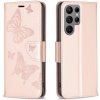 Peňaženkové kožené puzdro Two Butterflies na Samsung Galaxy S24 Ultra 5G - Ružové zlato