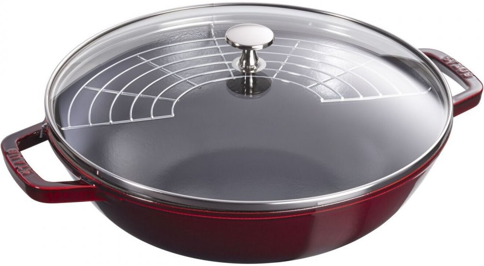 Staub Wok so sklenenou pokrievkou 30cm višňový