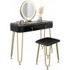 Vicco Vanity table Grace, 100 cm with LED lighting and stool, Čierna high gloss