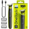 Holiaci strojček Philips OneBlade s čepeľou 360, puzdrom a 3 nástavcami na strnisko QP2724/31