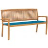 Stohovatelná zahradní lavice s poduškou 159 cm masivní teak Modrá 3063310