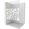 Mexen Kioto+ L, sprchová zástena Walk-In s poličkou a vešiakom 90 x 200 cm, 8mm číre sklo biely vzor, zlatý matný profil, 800-090-123-55-85