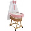 PRÚTENÁ POSTIEĽKA PRE BÁBÄTKO S BALDACHÝNOM HNEDÁ + RUŽOVÉ OBLIEČKY
