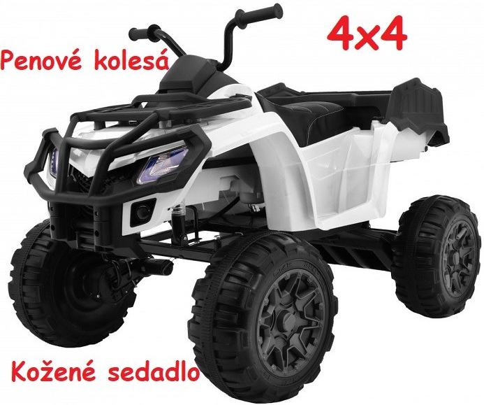 Joko veľká Elektrická štvorkolka 4x4 XL ATV kožené sedadlo penové kolesá rádio USB biela
