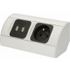 Povrchová zásuvka ORNO OR-AE-1310, 1x 230V, 2x USB nabíjecí, barva stříbrná