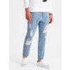 Ombre Men's TAPERED FIT denim pants with holes - light blue modrá L Ombre 5902228952831