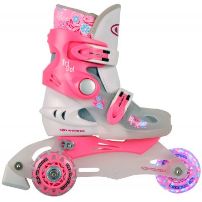 Detské kolieskové korčule WORKER TriGo Skate LED - so sv. kolieskami ružová - XS (26-29)