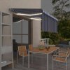 Ručne zaťahovacia markíza s tienidlom a LED 3x2,5 m modro-biela