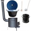 Home Cook kotol na guláš a zabíjačku smalt 60 L (1,2 mm), Home Cook žiaruvzdorná kotlina 53 cm PLUS 600, pokrievka 57 cm SMALT, nádoba na masť 10 L, vareška 80 cm SMREK, naberačka INOX