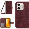 VSETKONAMOBIL 139140 ART SUNFLOWER Peňaženkový obal so šnúrkou pre Honor 600 Lite bordový