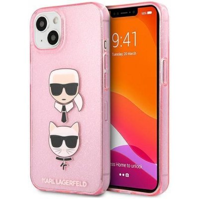 Púzdro Karl Lagerfeld iPhone 13 mini hardcase Glitter Karl`s & Choupette ružové