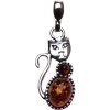 REBLAN Veselý strieborný prívesok s jantárom MAČKA BAPV150 - Darčekové balenie