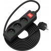 AlzaPower predlžovací prívod 230 V 3 zásuvky vypínač 5 m čierny APW-LV-A50C1B