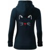 Mačka - srdce namiesto nosa - Mikina dámska trendy zipper s kapucňou - XL ( Tmavomodrá (takmer čierna) )