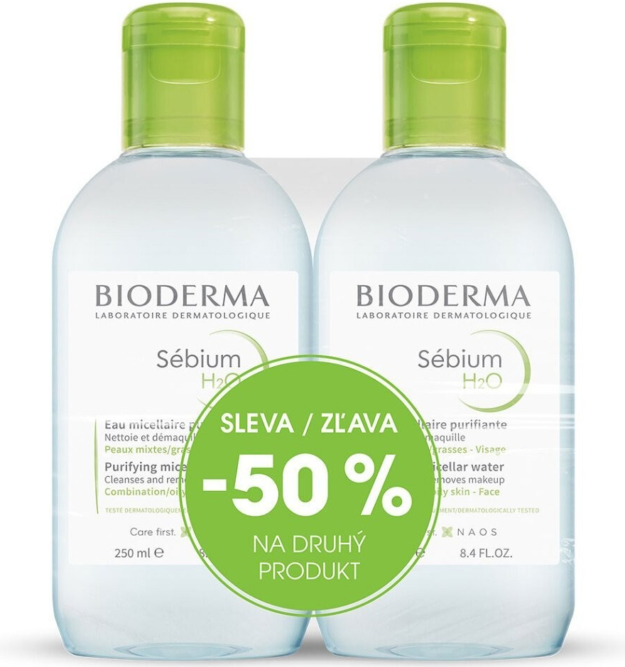 Bioderma Sébium H2O Festival micelárna pleťová voda na mastnú a zmiešanú pleť 2 x 250 ml darčeková sada