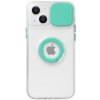 AppleKing transparentný kryt s držiakom na prst a krytkou kamery pre iPhone 13 mini - tyrkysový - možnosť vrátiť tovar ZADARMO do 30tich dní