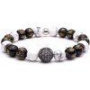 BudNej minerálny náramok MAGIC BALL z howlitu a obsidiánu s mantrou MN1144
