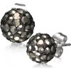Šperky eshop - Oceľové náušnice Shamballa - čierne guličky, sivé brúsené kamienky, 8 mm SP41.14