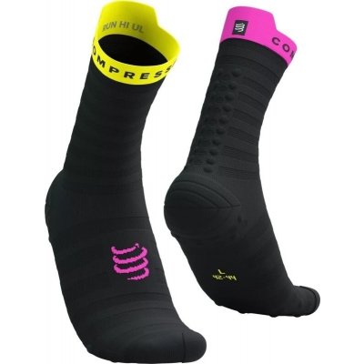 Compressport Pro Racing Socks V4.0 Ultralight Run High Black/Safety Yellow/Neon Pink