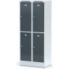 Alfa 3 Šatníková skrinka na sokli s úložnými boxami, 4 boxy, 1920 x 800 x 500 mm, otočný zámok, tmavosivé dvere