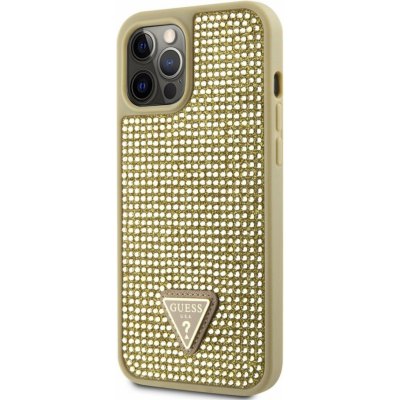 Púzdro Guess Rhinestones Triangle Metal Logo iPhone 12 Pro Max, zlaté